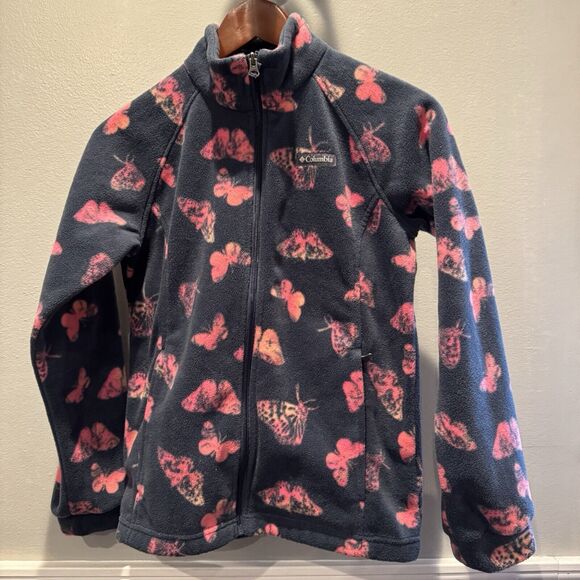 Columbia Youth Girls BUTTERFLY Fleece full Zip Jacket PINK BLUE size L 14/16 - Picture 1 of 6